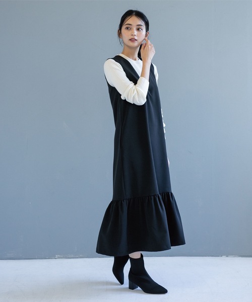 OPAQUE.CLIP（オペークドットクリップ）の「◆裾フレアVネックジャンスカ（スカート・レディース・ブラック/ライトベージュ・38）」の4枚目の写真