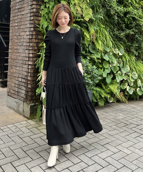 KOBE LETTUCE（コウベレタス）の「[ SAORIさんコラボ ] ワッフルティアードワンピース（ワンピース・レディース・ブラウン/ブラック/アイボリー/オリーブ/パープル系/ブルー・S/M）」の3枚目の写真