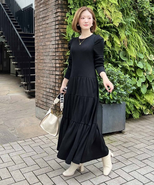KOBE LETTUCE（コウベレタス）の「[ SAORIさんコラボ ] ワッフルティアードワンピース（ワンピース・レディース・ブラウン/ブラック/アイボリー/オリーブ/パープル系/ブルー・S/M）」の19枚目の写真