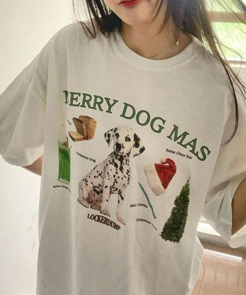 Vipoa(ヴィポア)の「OVERSIZE DOG GRAPHIC HAAPY TEE(Tシャツ/カットソー・レディース・ホワイト・FREE)」の1枚目の写真