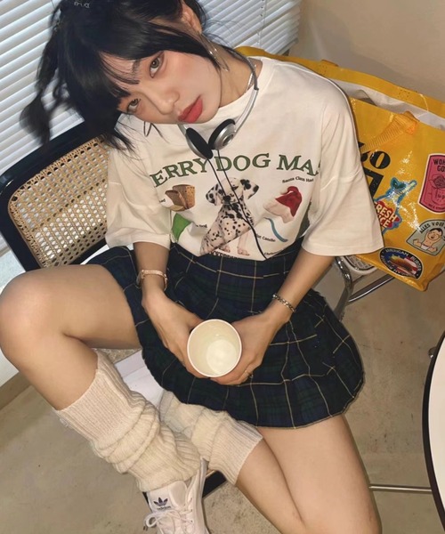 Vipoa(ヴィポア)の「OVERSIZE DOG GRAPHIC HAAPY TEE(Tシャツ/カットソー・レディース・ホワイト・FREE)」の3枚目の写真