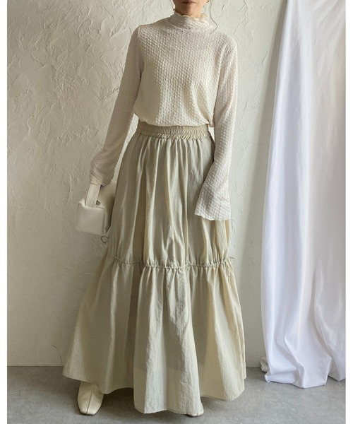 She's Closet(シーズクローゼット)の「Aラインボリュームフレアワッシャーシャーリングティアードロングスカート(スカート・レディース・ベージュ/アイボリー/オリーブ/ブラック・FREE)」の16枚目の写真