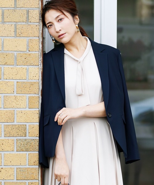 WHITE JOOLA（ホワイトジョーラ）の「【洗濯機OK＆ストレッチ＆3シーズンOK】ナチュラルクロス・テーラードジャケット(前裏付き）（テーラードジャケット・レディース・ネイビー/ベージュ/オフホワイト・S/M/SS/L/LL）」の19枚目の写真