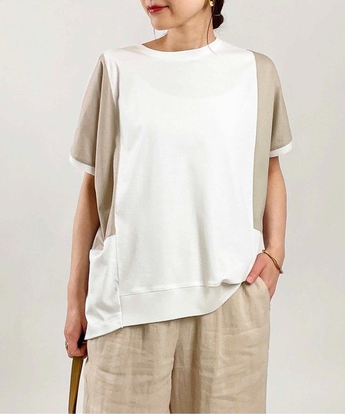 PICCIN(ピッチン)の「配色切替えカットソー(Tシャツ/カットソー・レディース・オフホワイト/ブラック/カーキ・M)」の4枚目の写真