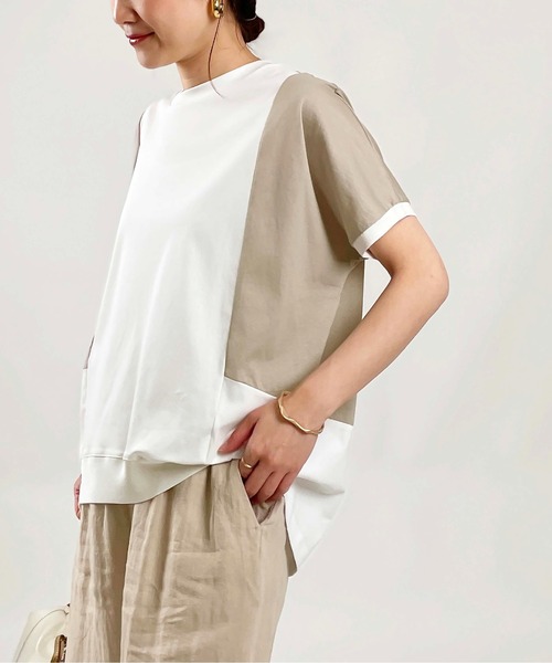 PICCIN(ピッチン)の「配色切替えカットソー(Tシャツ/カットソー・レディース・オフホワイト/ブラック/カーキ・M)」の5枚目の写真