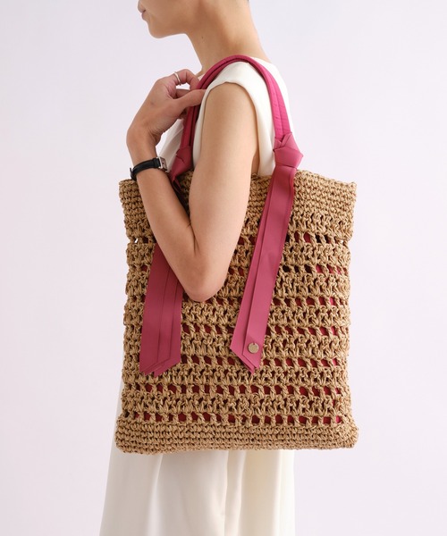 cache cache（カシュ カシュ）の「グログランペーパートート（トートバッグ・レディース・グリーン/ピンク/ブラウン/ブラック・フリー）」の4枚目の写真