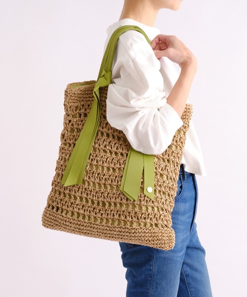 cache cache（カシュ カシュ）の「グログランペーパートート（トートバッグ・レディース・グリーン/ピンク/ブラウン/ブラック・フリー）」の3枚目の写真