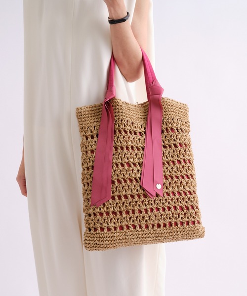 cache cache（カシュ カシュ）の「グログランペーパートート（トートバッグ・レディース・グリーン/ピンク/ブラウン/ブラック・フリー）」の7枚目の写真