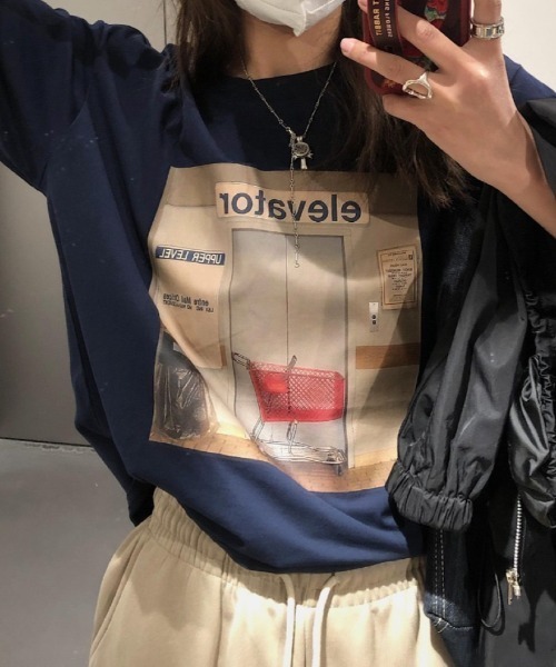 mebole(メボレ)の「フロントフォトプリントTシャツ(Tシャツ/カットソー・レディース・グレー/ネイビー/ブラウン/ホワイト・FREE)」の20枚目の写真
