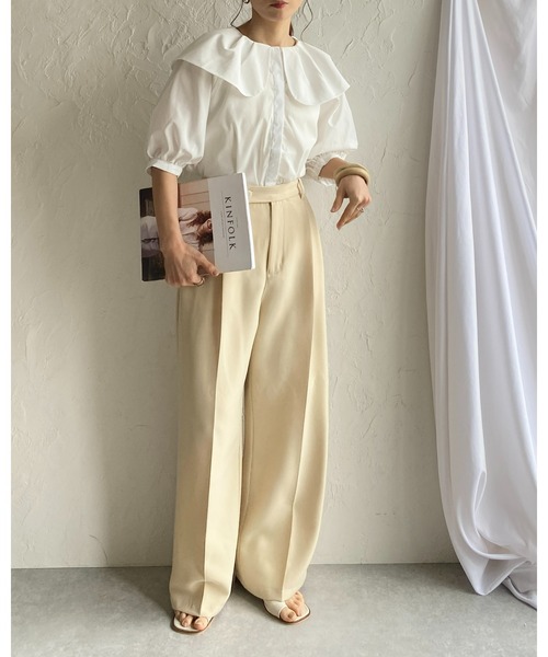 She's Closet(シーズクローゼット)の「フリル襟付きビッグカラー半袖タックパフスリーブブラウス(シャツ/ブラウス・レディース・グリーン/ホワイト/ブラック/モカ・FREE)」の12枚目の写真