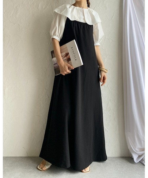 She's Closet(シーズクローゼット)の「フリル襟付きビッグカラー半袖タックパフスリーブブラウス(シャツ/ブラウス・レディース・グリーン/ホワイト/ブラック/モカ・FREE)」の6枚目の写真