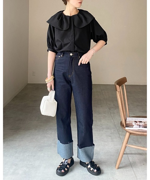 She's Closet(シーズクローゼット)の「フリル襟付きビッグカラー半袖タックパフスリーブブラウス(シャツ/ブラウス・レディース・グリーン/ホワイト/ブラック/モカ・FREE)」の19枚目の写真