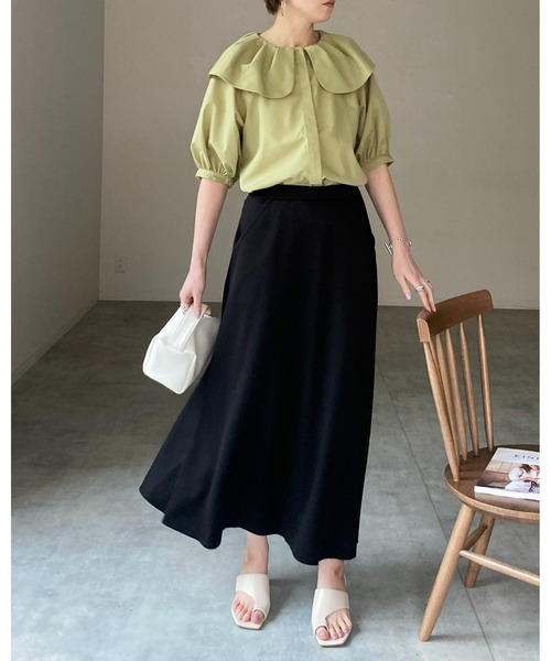 She's Closet(シーズクローゼット)の「フリル襟付きビッグカラー半袖タックパフスリーブブラウス(シャツ/ブラウス・レディース・グリーン/ホワイト/ブラック/モカ・FREE)」の7枚目の写真