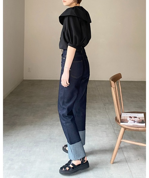 She's Closet(シーズクローゼット)の「フリル襟付きビッグカラー半袖タックパフスリーブブラウス(シャツ/ブラウス・レディース・グリーン/ホワイト/ブラック/モカ・FREE)」の14枚目の写真