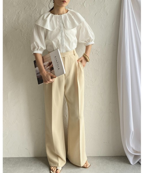 She's Closet(シーズクローゼット)の「フリル襟付きビッグカラー半袖タックパフスリーブブラウス(シャツ/ブラウス・レディース・グリーン/ホワイト/ブラック/モカ・FREE)」の17枚目の写真