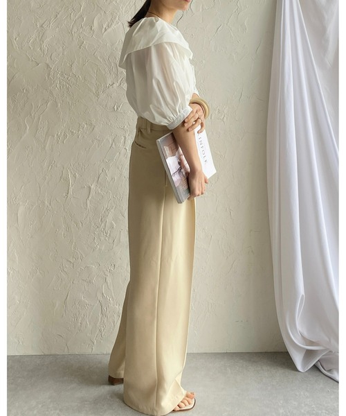 She's Closet(シーズクローゼット)の「フリル襟付きビッグカラー半袖タックパフスリーブブラウス(シャツ/ブラウス・レディース・グリーン/ホワイト/ブラック/モカ・FREE)」の11枚目の写真