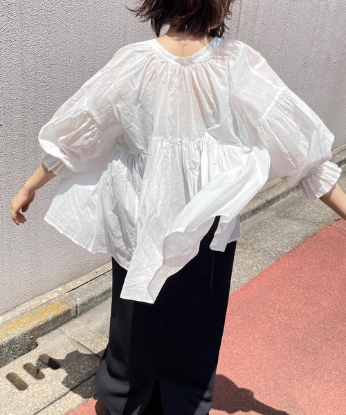 LOWRYS FARM（ローリーズファーム）の「コットンボイルスキッパーブラウス　960898（シャツ/ブラウス・レディース・オレンジ/ホワイト/ブラック・FREE）」の6枚目の写真