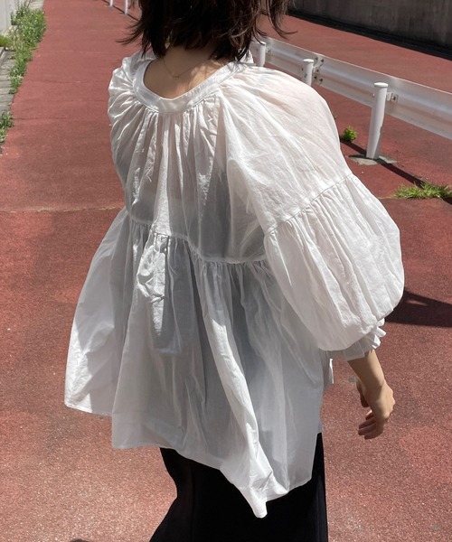 LOWRYS FARM（ローリーズファーム）の「コットンボイルスキッパーブラウス　960898（シャツ/ブラウス・レディース・オレンジ/ホワイト/ブラック・FREE）」の7枚目の写真