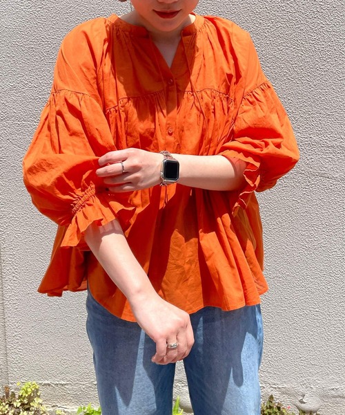 LOWRYS FARM（ローリーズファーム）の「コットンボイルスキッパーブラウス　960898（シャツ/ブラウス・レディース・オレンジ/ホワイト/ブラック・FREE）」の8枚目の写真