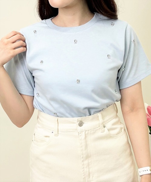 INGNI(イング)の「ラインストーン付Tシャツ(Tシャツ/カットソー・レディース・ライトブルー/ブラック/オフホワイト・M)」の16枚目の写真