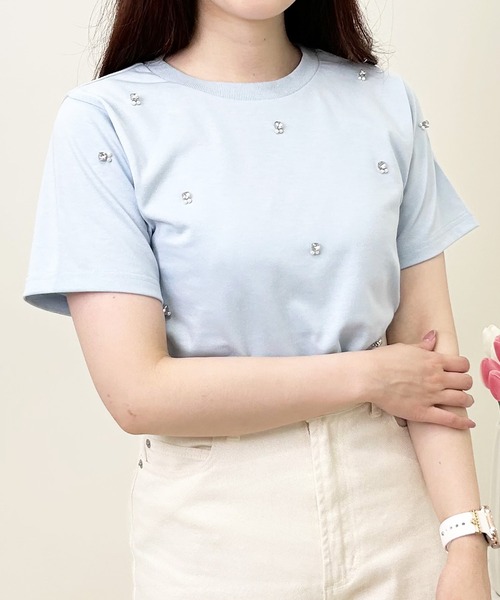 INGNI(イング)の「ラインストーン付Tシャツ(Tシャツ/カットソー・レディース・ライトブルー/ブラック/オフホワイト・M)」の15枚目の写真