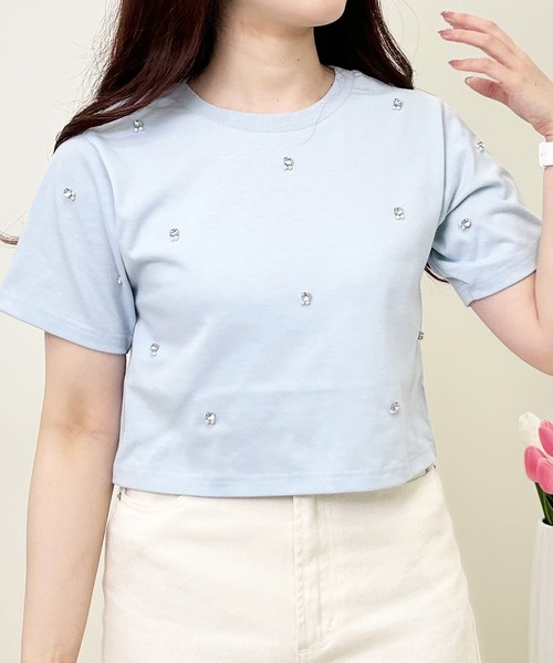 INGNI(イング)の「ラインストーン付Tシャツ(Tシャツ/カットソー・レディース・ライトブルー/ブラック/オフホワイト・M)」の14枚目の写真