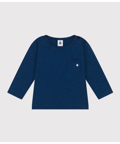 PETIT BATEAU（プチバトー）の「スラブジャージ長袖Ｔシャツ（Tシャツ/カットソー・キッズ・ブルー/ライトカーキ/グレー・36MONTH/12MONTH/18MONTH/24MONTH）」の3枚目の写真