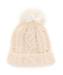 ポンポン　パールニットキャップ