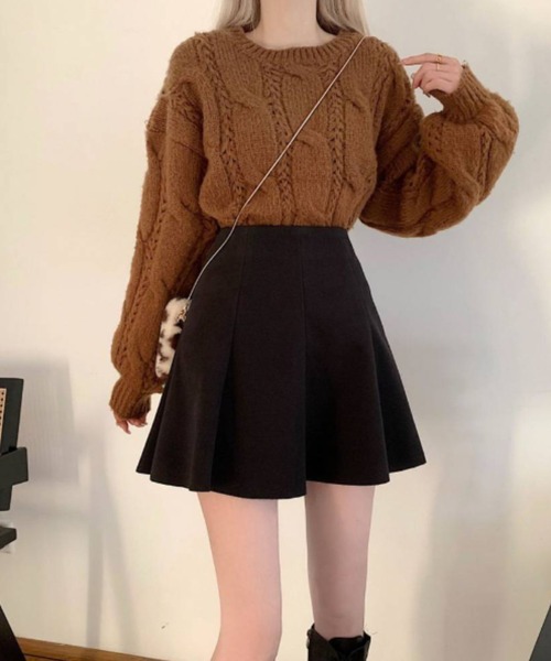 gossip!ロサンゼルス(ゴシップロサンゼルス)の「ハイウエストフレアミニスカート(スカート・レディース・ブラウン/ブラック・M/S)」の3枚目の写真