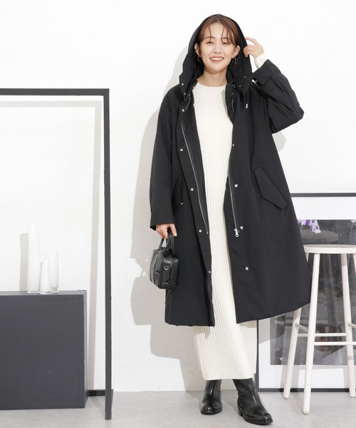 NANO universe（ナノユニバース）の「サーモライト(R)撥水中綿コート（モッズコート・レディース・ブラック/オフホワイト・S/M）」の12枚目の写真