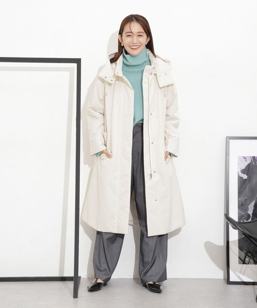 NANO universe（ナノユニバース）の「サーモライト(R)撥水中綿コート（モッズコート・レディース・ブラック/オフホワイト・S/M）」の7枚目の写真