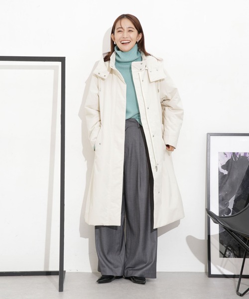 NANO universe（ナノユニバース）の「サーモライト(R)撥水中綿コート（モッズコート・レディース・ブラック/オフホワイト・S/M）」の9枚目の写真