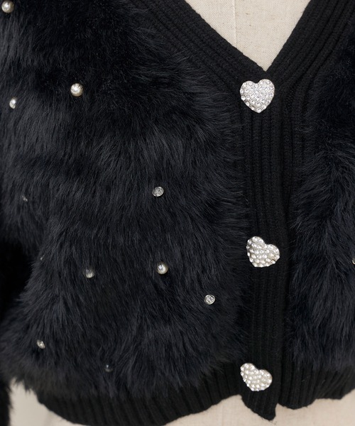 Crea titty&Co. PETIT（クレアティティーアンドコープチ）の「【Crea titty&Co.PETIT】ハートボタン付きビジューカーディガン（カーディガン/ボレロ・レディース・ブラック/ホワイト・FREE）」の11枚目の写真