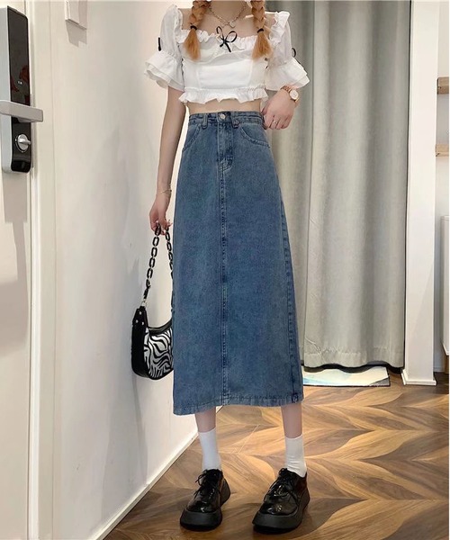 BLANC FICELLE(ブランフィセル)の「デニム ロングスカート(デニムスカート・レディース・インディゴブルー/ブラック/ブルー・L/M/S/XL)」の11枚目の写真