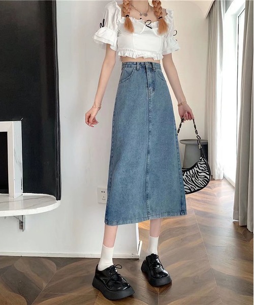 BLANC FICELLE(ブランフィセル)の「デニム ロングスカート(デニムスカート・レディース・インディゴブルー/ブラック/ブルー・L/M/S/XL)」の14枚目の写真