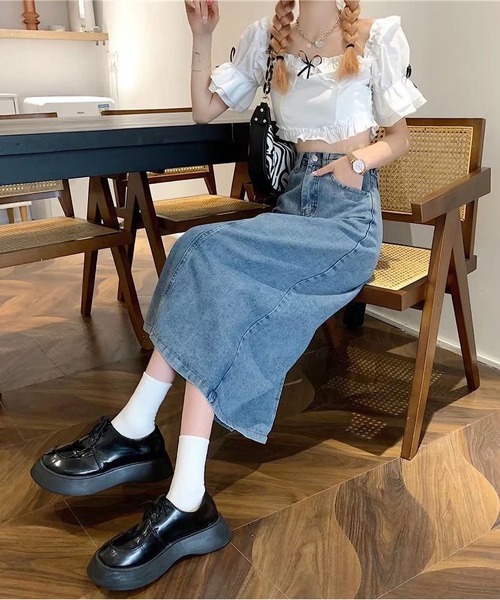 BLANC FICELLE(ブランフィセル)の「デニム ロングスカート(デニムスカート・レディース・インディゴブルー/ブラック/ブルー・L/M/S/XL)」の17枚目の写真