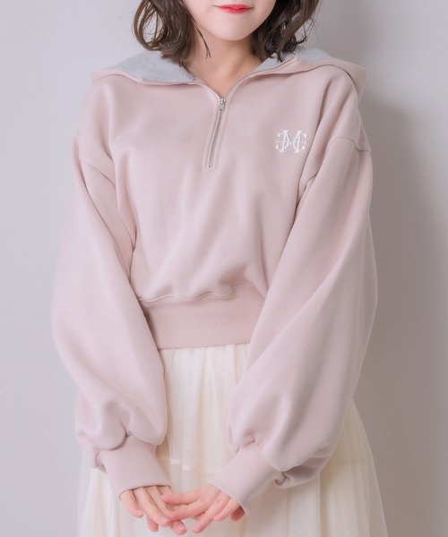 ems excite(エムズエキサイト)の「ハーフZIPショートフーディー(パーカー・レディース・ピンク/ブルー/ナチュラル・FREE)」の3枚目の写真