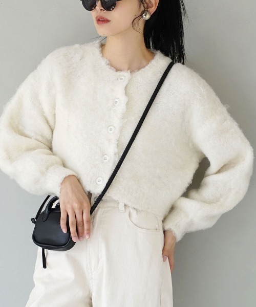 MIMIMEMETE（ミミメメット）の「モヘアリーニット クルーネックカーディガン（カーディガン/ボレロ・レディース・アイボリー/ブラウン/ブルー・M）」の2枚目の写真