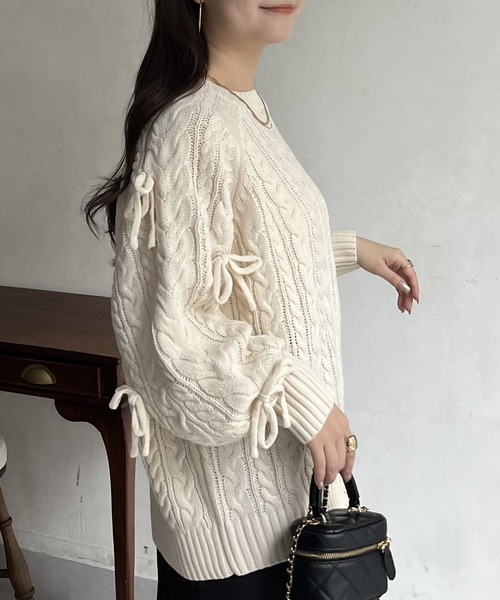 prose verse（プロズヴェール）の「袖リボンケーブルニット（ニット/セーター・レディース・アイボリー/グレー/ブラック・ﾌﾘ-）」の9枚目の写真
