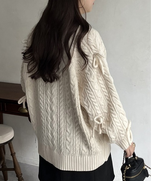 prose verse（プロズヴェール）の「袖リボンケーブルニット（ニット/セーター・レディース・アイボリー/グレー/ブラック・ﾌﾘ-）」の10枚目の写真