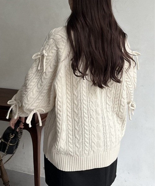 prose verse（プロズヴェール）の「袖リボンケーブルニット（ニット/セーター・レディース・アイボリー/グレー/ブラック・ﾌﾘ-）」の11枚目の写真