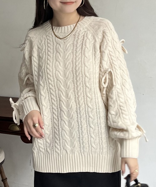 prose verse（プロズヴェール）の「袖リボンケーブルニット（ニット/セーター・レディース・アイボリー/グレー/ブラック・ﾌﾘ-）」の14枚目の写真