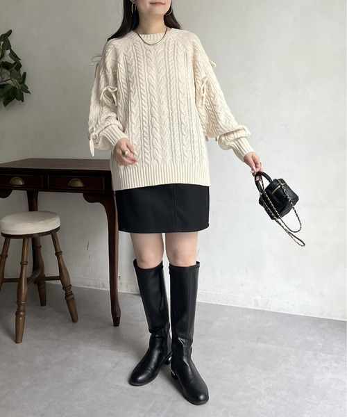 prose verse（プロズヴェール）の「袖リボンケーブルニット（ニット/セーター・レディース・アイボリー/グレー/ブラック・ﾌﾘ-）」の15枚目の写真