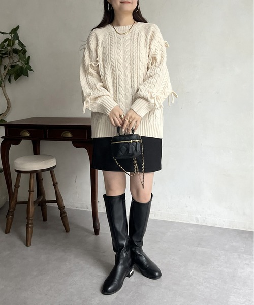 prose verse（プロズヴェール）の「袖リボンケーブルニット（ニット/セーター・レディース・アイボリー/グレー/ブラック・ﾌﾘ-）」の17枚目の写真