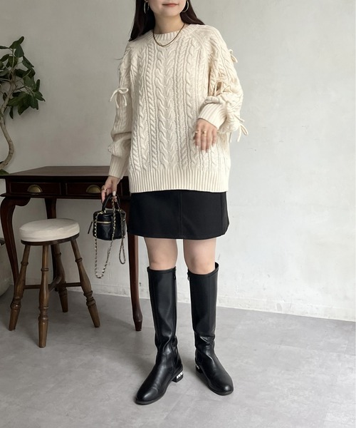 prose verse（プロズヴェール）の「袖リボンケーブルニット（ニット/セーター・レディース・アイボリー/グレー/ブラック・ﾌﾘ-）」の19枚目の写真