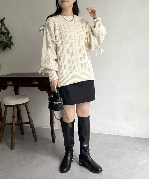 prose verse（プロズヴェール）の「袖リボンケーブルニット（ニット/セーター・レディース・アイボリー/グレー/ブラック・ﾌﾘ-）」の20枚目の写真
