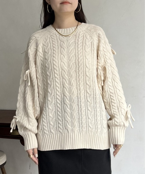 prose verse（プロズヴェール）の「袖リボンケーブルニット（ニット/セーター・レディース・アイボリー/グレー/ブラック・ﾌﾘ-）」の21枚目の写真