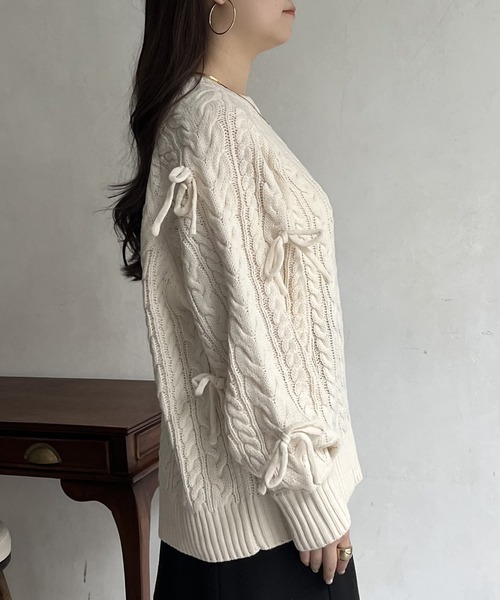prose verse（プロズヴェール）の「袖リボンケーブルニット（ニット/セーター・レディース・アイボリー/グレー/ブラック・ﾌﾘ-）」の22枚目の写真