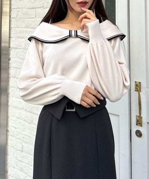 INGNI(イング)の「オフショルリボン配色ニット(ニット/セーター・レディース・ホワイト×ブラック/ブラック×ホワイト/グレー系8・M)」の5枚目の写真