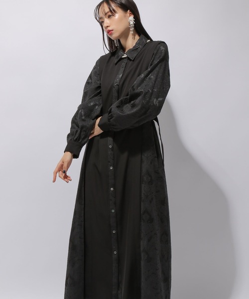 【人気】 ハレ カットアウトジャガードキリカエワンピース ブラック F HARE（ハレ）の「カットアウトジャガードキリカエワンピース